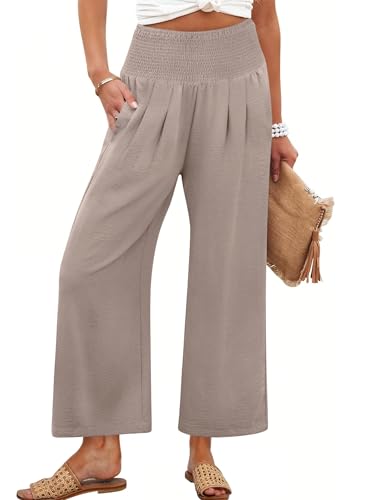 Image of ANRABESS Womens Wide Leg Palazzo Pants with Pockets | Lightweight Breathable High Waisted Pants, Beach Vacation Flowy, Lounge & Casual Summer Trousers