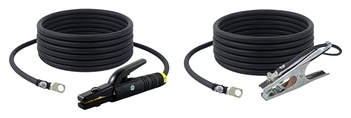 SA - 300 Amp Welding Leads Set Assembly - Terminal Lug Connector - #1 AWG 100% Copper Cable (25 FEET Each Lead)