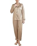 Diseño Clásico y Elegante: Pijama para Mujer estilo clásico de blusa con tapeta de botones, Cuello camisero clásico, manga larga, bolsillo en el pecho, costuras de color en contraste y cuello en pico garantiza elegancia y comodidad. La cintura elástica y pantalón ligero, fácil de poner y quitar, perfecto para relajarse en casa o para una noche de sueño reparador.