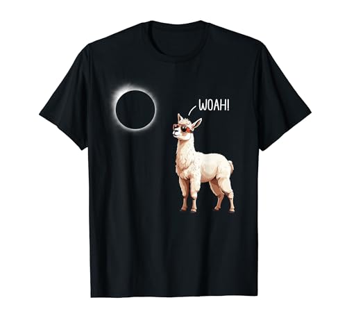 Divertido eclipse solar total 2024 Llama Woah Mujeres Hombres Camiseta