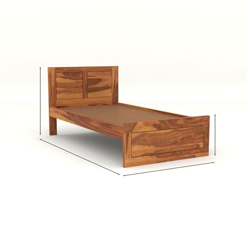 Image of Solid Sheesham Wood Single Size Bed Without Storage for Bedroom Living Room Single Cot for Home Wooden Palang for Hotel (Honey, Size 6 * 4)