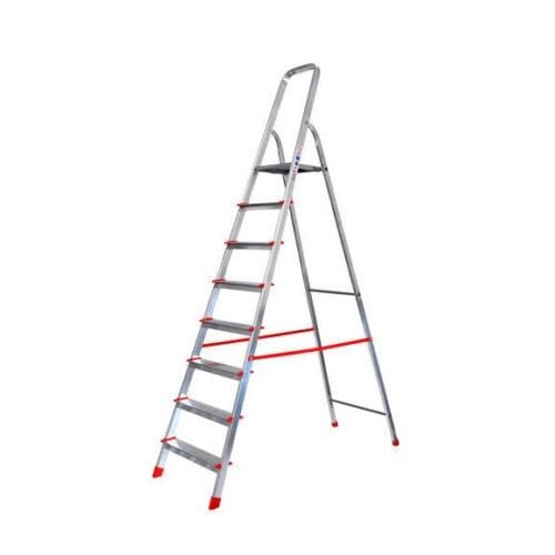 AERREGI Scala Scaletto 8 Gradini per uso professionale in Alluminio Portata 150 Kg Certificazione EN 131 Con Vano Portaoggetti