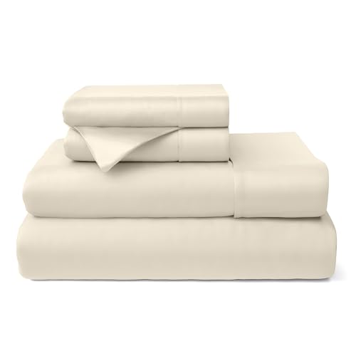 Cosy House Collection 100% Rayon Derived from Bamboo Bed Sheet Set - Cooling, Breathable, Silky Soft 4-Piece Deep Pocket Bedding Set (Queen, Cream)