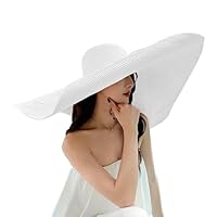 Chapéus de palha de praia grandes para mulheres chapéu de praia extra grande aba larga dobrável chapéu de sol flexível para verão ao ar livre, Off-white, Large-XX-Large