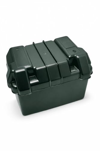 NewMarine Batteriebox Medium, Polypropylen, Schwarz, 288x208x260 mm, Marine Batteriekasten mit Haltegurt