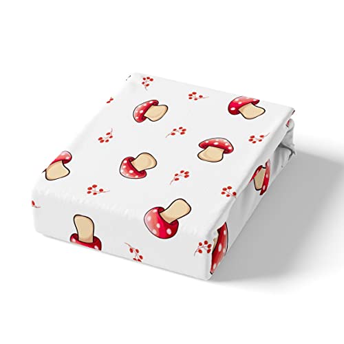 Mushroom Decor Duvet Cover Cute Mushrooms Bedding Set for Kids Boys Girls Teens Kawaii Cartoon Fungus Botanical Plants Decor Comforter Cover Red White Bedspread Cover with 1 Pillow Sham,Single Size - Image 4