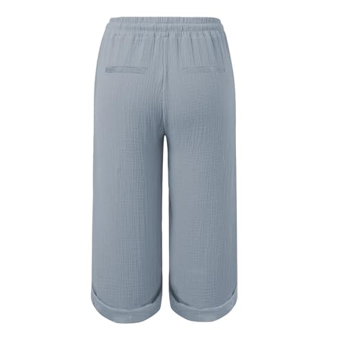 Wide Leg Capri Pants for Women Plus Size Cotton Linen Bermuda Shorts Casual Summer Cropped Lounge Trousers Beach Pant4