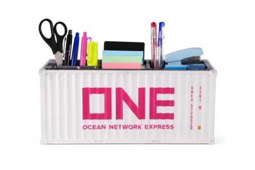 Image of Neonix Desk Organizer Office Supplies Multi Function Shipping Container Style Storage Box Pen Pencil Business Card and Remote Control Holder for Office and Home Gray (Container Storage 3)