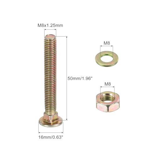 Image of uxcell M8 x 45mm Carriage Bolt Kit, 8 Set Round Head Square Neck Screws, Carriage Bolts Screws Set Includes Washers and Nuts - Carbon Steel Zinc Plated for Fastening Accessories