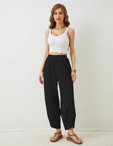 Womens Baggy Wide Leg Pants Summer Casual Elastic Waist Palazzo Harem Pants with Pockets2