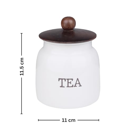 Image of Metallure Home Modern Kitchen Set | Air Tight Containers for Kitchen Storage | Tea Sugar Container Set of 2 | Wooden Lid Container | Food-Safe Metal Containers | Jar Container Set for Home (White)