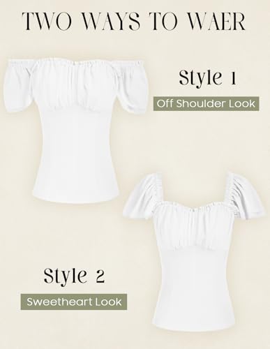 Scarlet Darkness Women Renaissance Shirt Off Shoulder Flutter Short Sleeve Top Summer Square Neck Peasant Blouse2