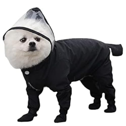 レインコート犬用 ペットジャケット防水 つなぎタイプ ジャンプスーツ 足カバー付き 雨具 梅雨対策 ドッグウェア 犬服 汚れ防止 可愛い 袖あり 前開き (L,ブラック)