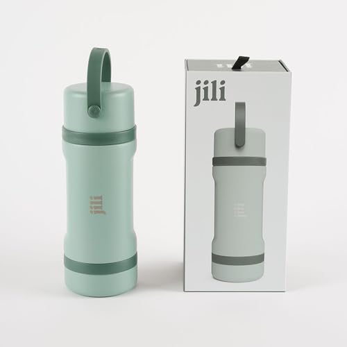 Image of Jili All-in-One Baby Bottle, Insulated Stainless Steel Bottle with Formula Container, Anti-Colic Nipple, and Leak-Proof Lid, Baby Essentials for Travel, BPA and Phthalates-Free, Sage, 8 oz.
