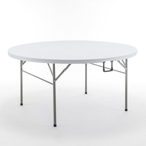 Image of BTEXPERT 60 Inch Round Plastic Folding Table, Commercial Grade, Seats 8-10, Indoor Outdoor Banquet Wedding Party Event Dining White