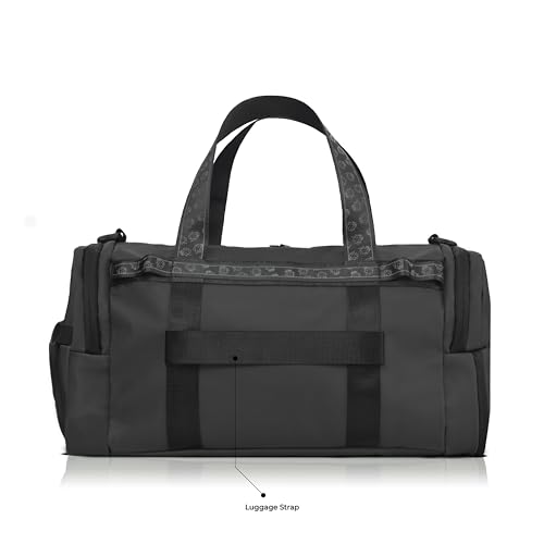 Image of MONKEY TROOPERS Spidey Lux Black Gym Duffle Bag for Men & Women, 30.4L | Water-Resistant Reverse Polyester, Shoe Compartment, Bottle Slot, Organiser Pockets, Luggage Strap, Gym, Sports & Short Trips