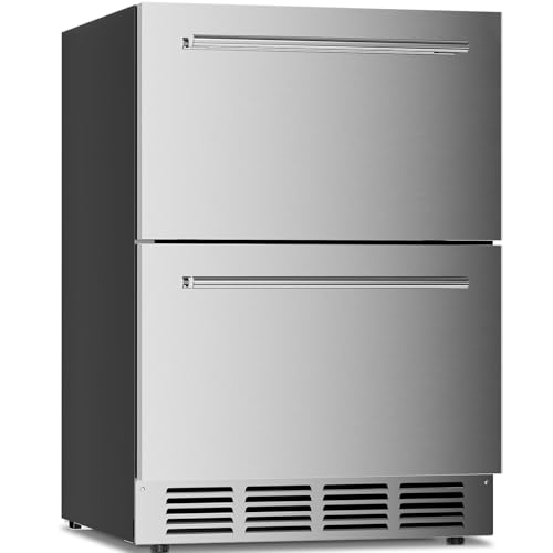 Image of Antarctic Star Outdoor Beverage Refrigerator 24 Inch Wide,Stainless Steel Double Drawer Mini Fridge 145 Cans for Undercounter Built-in or Freestanding,Wine Cooler for Home & Patio,32-50F,Silver