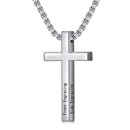 Personalized 925 Sterling Silver Cross Necklace for Men & Women Customized Cross Pendant with 2mm, 18-26 Inch Chain Gift for Husband Boyfriend Son Wife Girlfriend Daughter