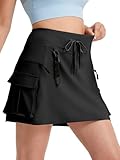 FitsT4 Sports Womens Hiking Cargo Skorts with Pockets High Waisted Dressy Casual Golf Skirts with Shorts Underneath Black