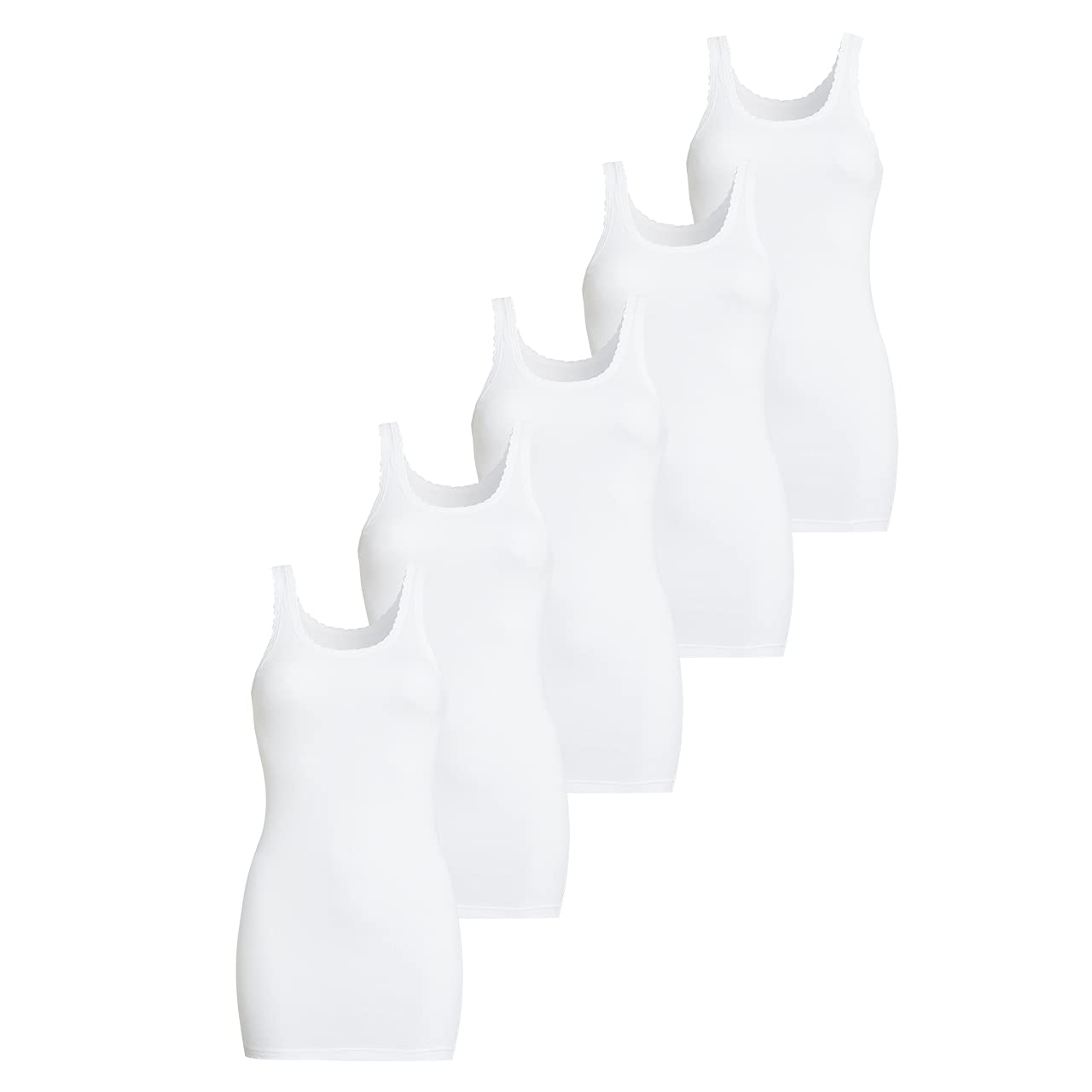 con-ta Conta Achselhemd lang Spar-Pack (1er,3er,5er Pack), Top mit Spitze für Damen, Unterhemd in Feinripp, Trägertop aus Baumwolle, weiß | Gr.: 38/S - 62/10XL