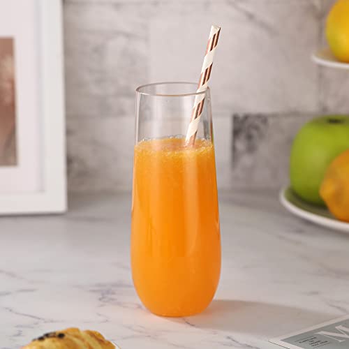 Shatterproof Champagne Flutes (6 Pack), Reusable Plastic Stemless Champagne Flutes (9 Oz), Unbreakable Champagne Glasses, Tritan Plastic Outdoor Glassware Set, New Year's Eve Party Champagne, Gift #TOP7