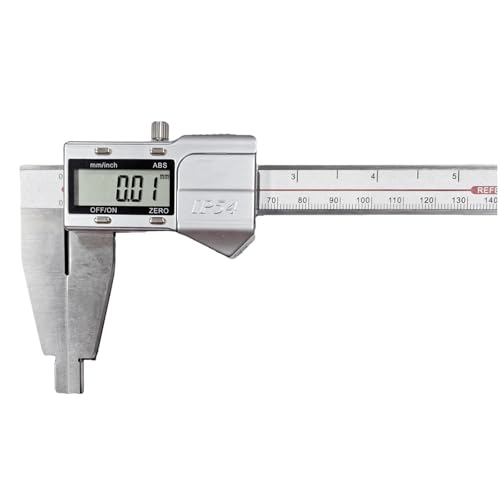 6 Inch Digital Caliper Extended Jaw, IP54 Waterproof, Precision Stainless Steel Vernier Caliper ID/OD Measuring Tool, 0.0005