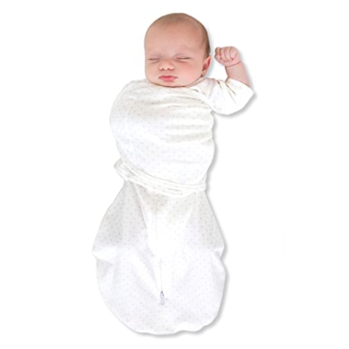Image of SwaddleDesigns 6-Way Omni Swaddle Sack for Newborn, Transitional Swaddle Sack with Wrap & Arms Up Sleeves & Mitten Cuffs, Easy Swaddle Transition, Better Sleep, Sterling Polka Dot, Small, 0-3 Months