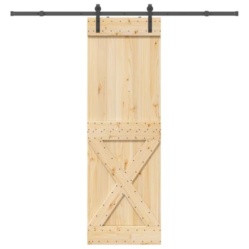 Homiuse Puerta corredera de diseño que ahorra espacio, de madera de pino maciza, muebles de entrada, color marrón y negro, 70 x 210 cm