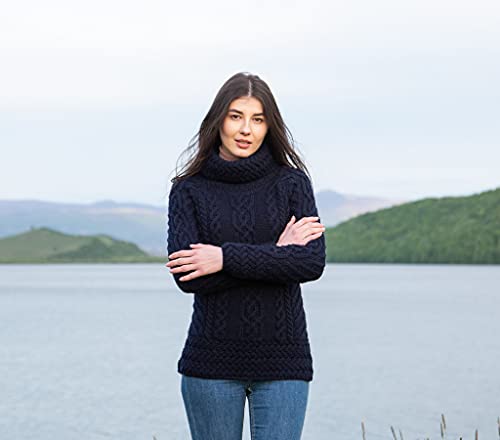 Image of SAOL Aran Irish Sweater for Women - Made of 100% Merino Wool - Ireland Fisherman Cable Knit Ladies Pullover
