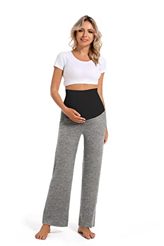 V VOCNI Women's Maternity Lounge Pants Pockets Stretchy Pregnancy Trousers Comfy Wide Leg Yoga Pajama Pants4