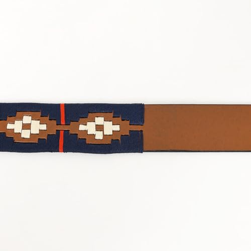 Western Brown Full Grain Genuine Leather Men & Women Belt Embroidered Blue Red & White with Removable Buckle3