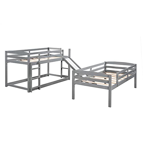 Triple Bunk Bed Twin Triple Beds with Slide, Wood Bunk Bed for 3 Kids