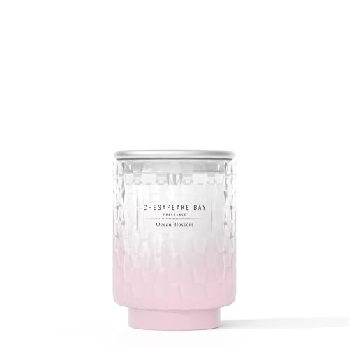 Chesapeake Bay 8oz Ocean Blossom Scented Candle Mood Evoking Fragrance Textured Sea Glass-Inspired Jar Premium Soy Blend Wax with Essential Oils Coastal Fragrance for Home Dcor or Gifting
