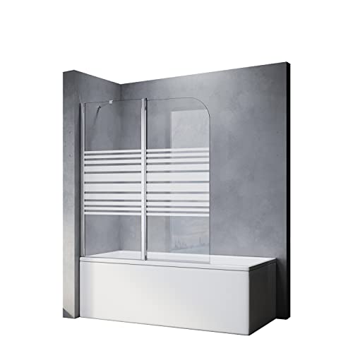 SONNI Parete Vasca da Bagno Doccia in Smerigliato,Parete Sopravasca 5mm Vetro Trasparente Temperato con Barra Stabilizzatrice 120x140cm