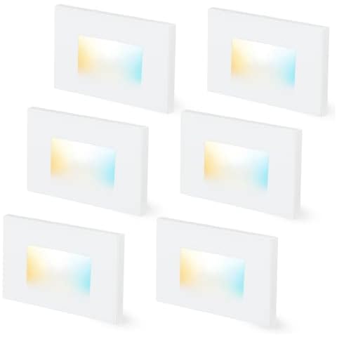 CLOUDY BAY Dimmable Upgraded 3 Color 120V LED Indoor Outdoor Step Lights,3000K/4000K/5000K 3W 100lm,Stair Light,White,6 Pack Cover