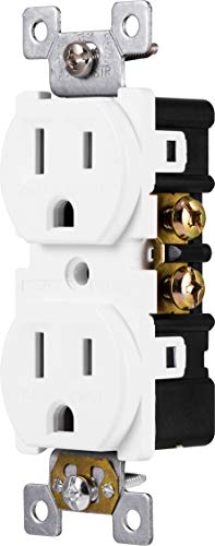GE Grounding Duplex Outlet, In Wall Receptacle, Tamper Resistant Outlets, 3 Prong Electrical Socket, Easy Install, 15 Amp, UL Listed, White, 54263