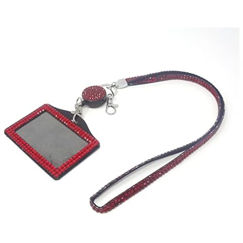 Lanyard Neck Strap cardholder Matching Reel Crystal Sparkly and id Badge Holders Oyster Cards Landscape Identity Cruise Badges Office Staff Students Diamante Bling (RED, Horizontal) Cover