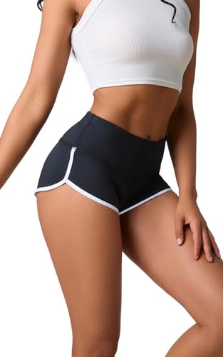 Wectm Women's Yoga Booty Shorts Running Athletic Gym Workout,1031, Black, XS