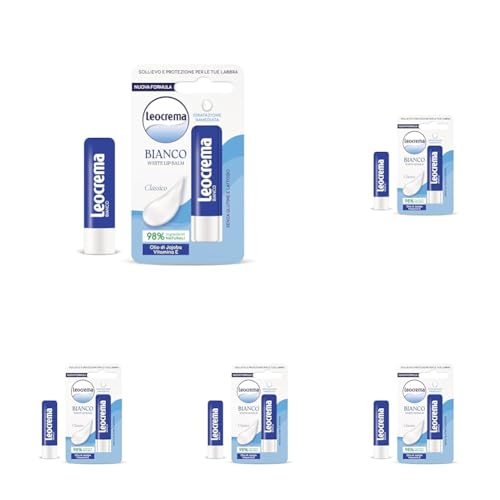 Leocrema - Burrocacao Lipstick Bianco, Balsamo Labbra, Labbra Morbide e Idratate, 5.5ml (Confezione da 5)