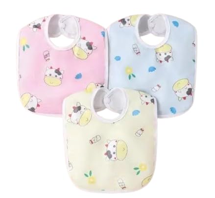 Baby buttoned bibs Pack of 3PC waterproof | Cow Print Design, Pink Blue Yellow, Snap Closure, Feeding Bib, Newborn & Infant-image-34