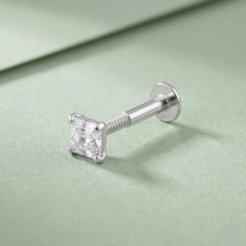 Image of Parnika 925 Sterling Silver Solitaire CZ Nose Pin | Small Size Piercing Nose Stud with Secure Screw Back | Elegant Silver Nose Ring for Women & Girls