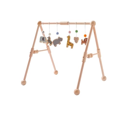MORLU ベビージム プレイマットジムセット木製 プレイジム 新生児 0ヶ月〜 早期教育 ベビー用品 ぬいぐるみペンダントおもちゃ 新生児エクササイズフィットネススタンド知育玩具 人気 出産祝い 女の子 男の子 (円形フィットネスラック,草原ペンダント)