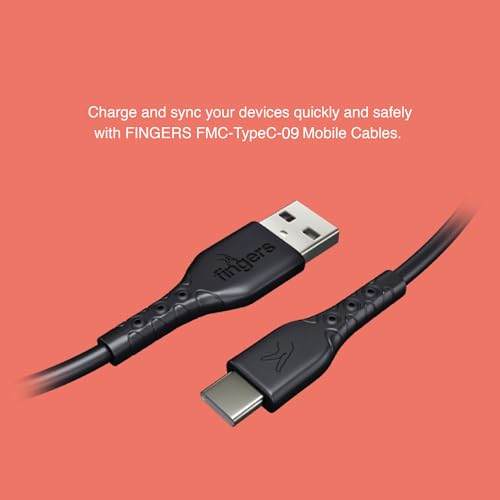 Image of FINGERS FMC-TypeC-09, Sturdy Type-C USB Cable, Fast Charging (Supports up to 3.0 A-Max), 480mbps Data Transmission, 1m Length - Black