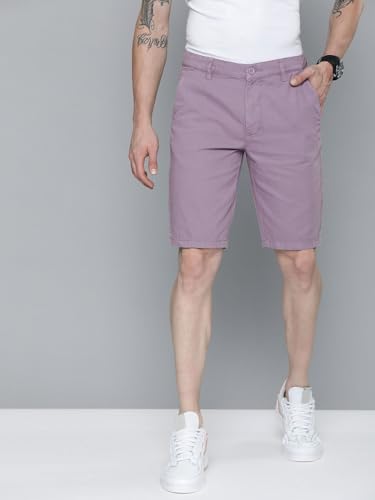 Image of The Indian Garage Co Men Slim Fit Solid Mid-Rise Chino Shorts Dusty Purple
