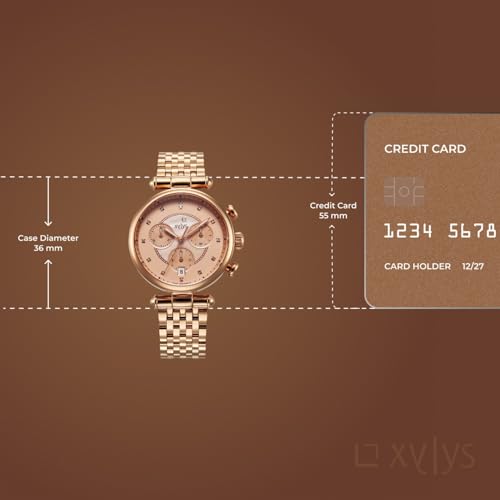 Image of Xylys Sparkle Swiss Chronograph Rose Gold Stainless Steel Strap Rose Gold Dial Watch for Women - 45025WM01E
