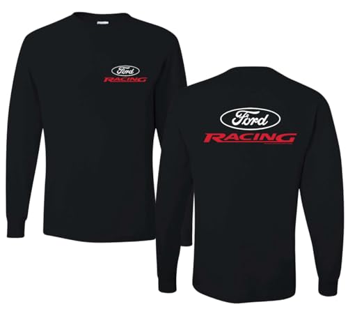 Ford Racing Logo Performance Motorsports Graphic for Car Enthusiasts Cars and Trucks Front and Back Mens Long Sleeve Shirt Black XX-Large