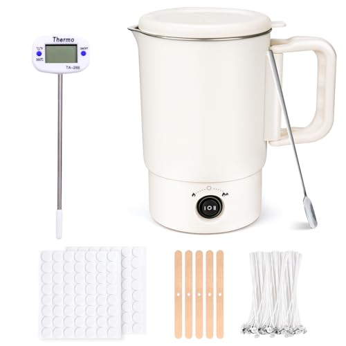 Spoyletto Elektrischer Wachsschmelzer für Kerzenherstellung, Kerzen Selber Machen Set Zubehör mit Wachsschmelztopf, Thermometer, Kerzendochte Docht Aufkleber, Dochthalter und Rührlöffel