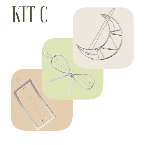 Grampo de cabelo feminino metálico minimalista 3 peças Prata (C)