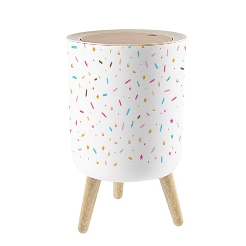 Caneca de basura pequeña con tapa y patas de madera 7L