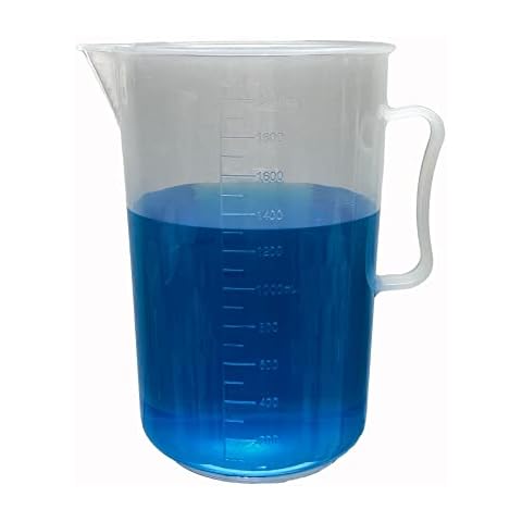 TN LAB Beaker Pitcher Measuring Cup Ultra-Strong Handle Polypropylene Plastic Graduated 2000ml 2L Holds ~2 Quarts Cover